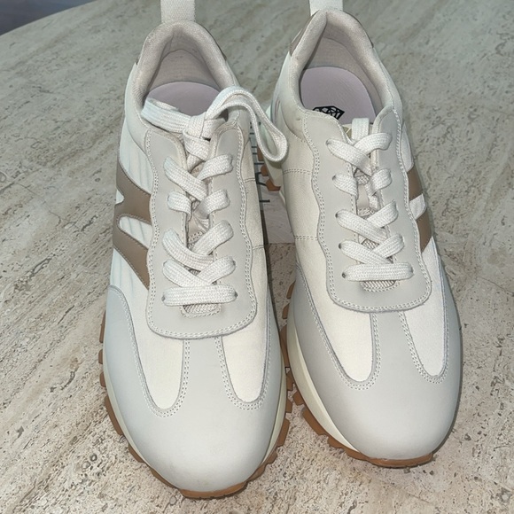 Somiliss Sneakers Genuine Leather Suede Patchwork Lace-Up Cream/Tan Size 9.5 - Picture 4 of 17